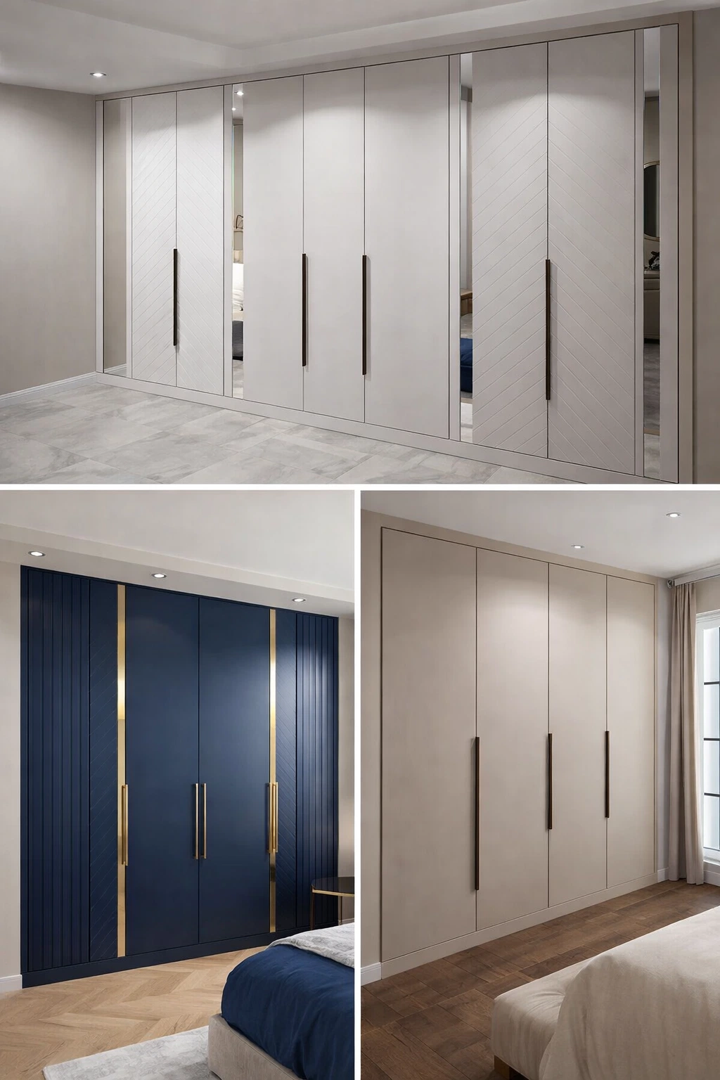 خزائن ملابس بالوان مختلفة مصنوعة من الشيبورد بتصميم عصري مدمج مع الجدار