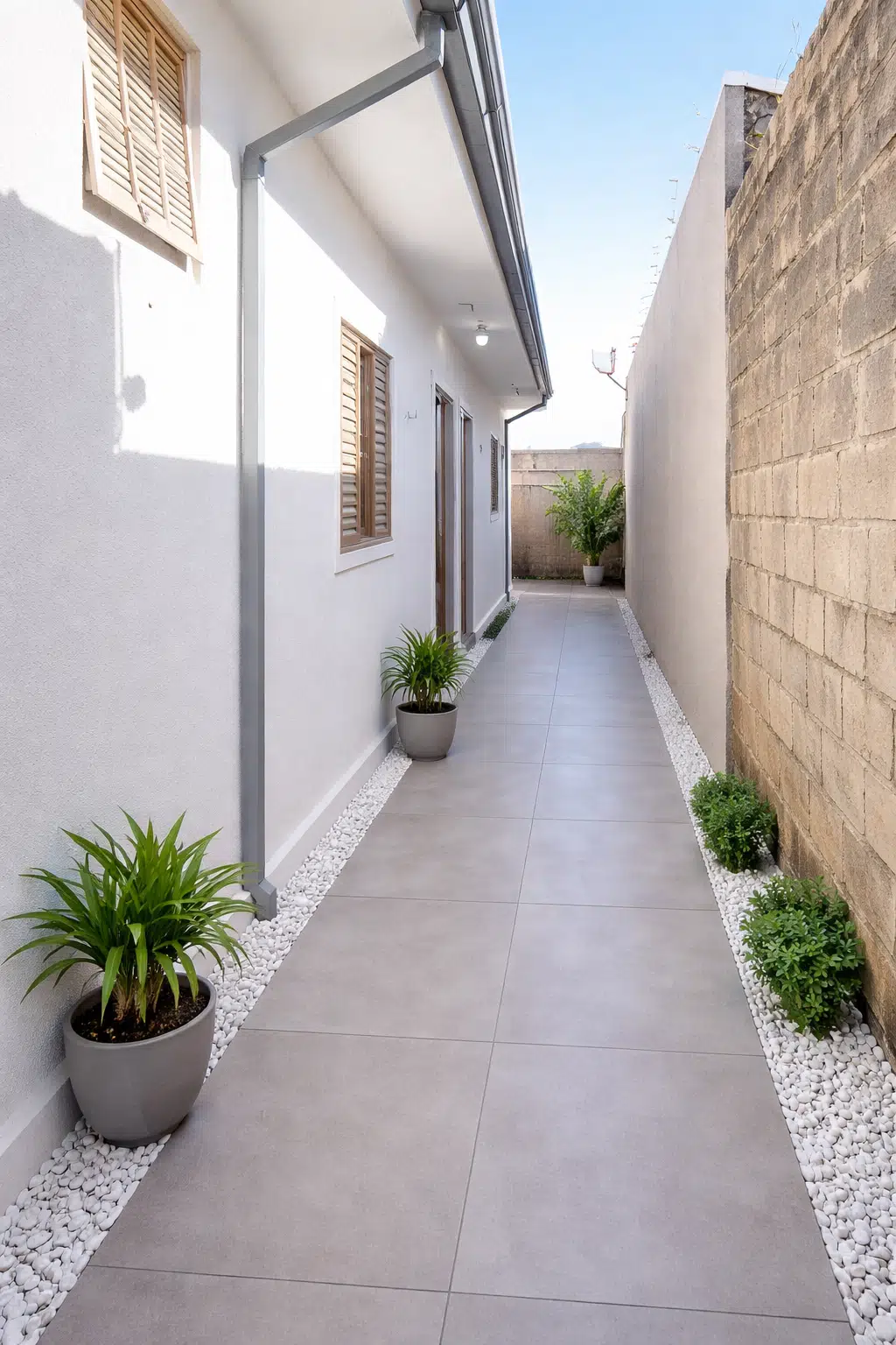 ممر جانبي ضيق بعد اكتمال اعمال الترميم. وتجديد الواجهات