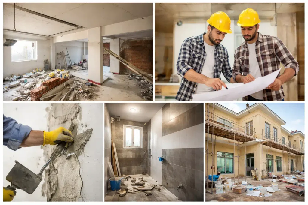 مراحل ترميم المنازل من التكسير وإصلاح الجدران وتجديد الحمامات حتى ترميم الواجهات الخارجية بإشراف فريق متخصص