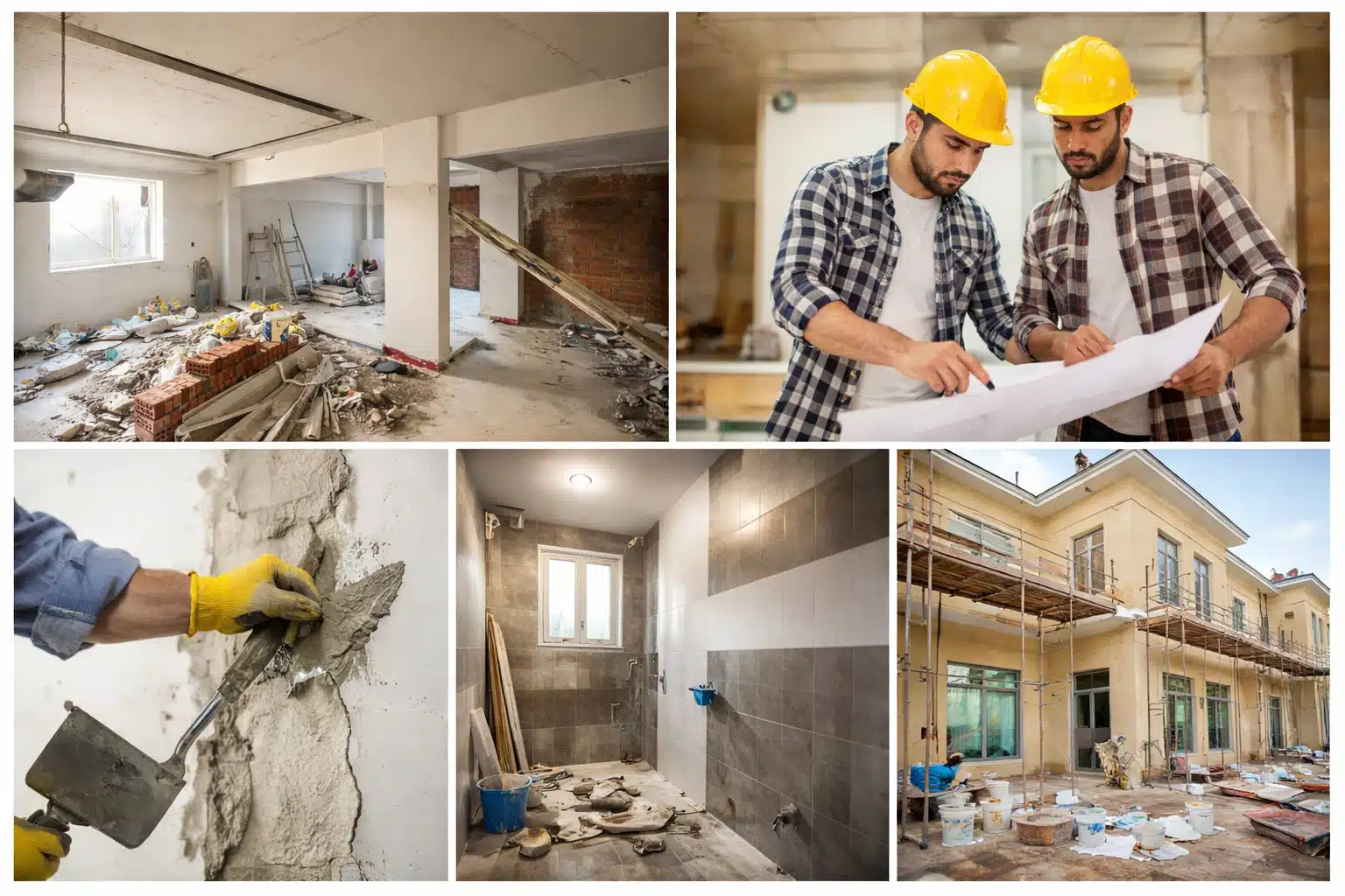 مراحل متنوعة من أعمال ترميم المنازل والتشطيبات الداخلية والخارجية