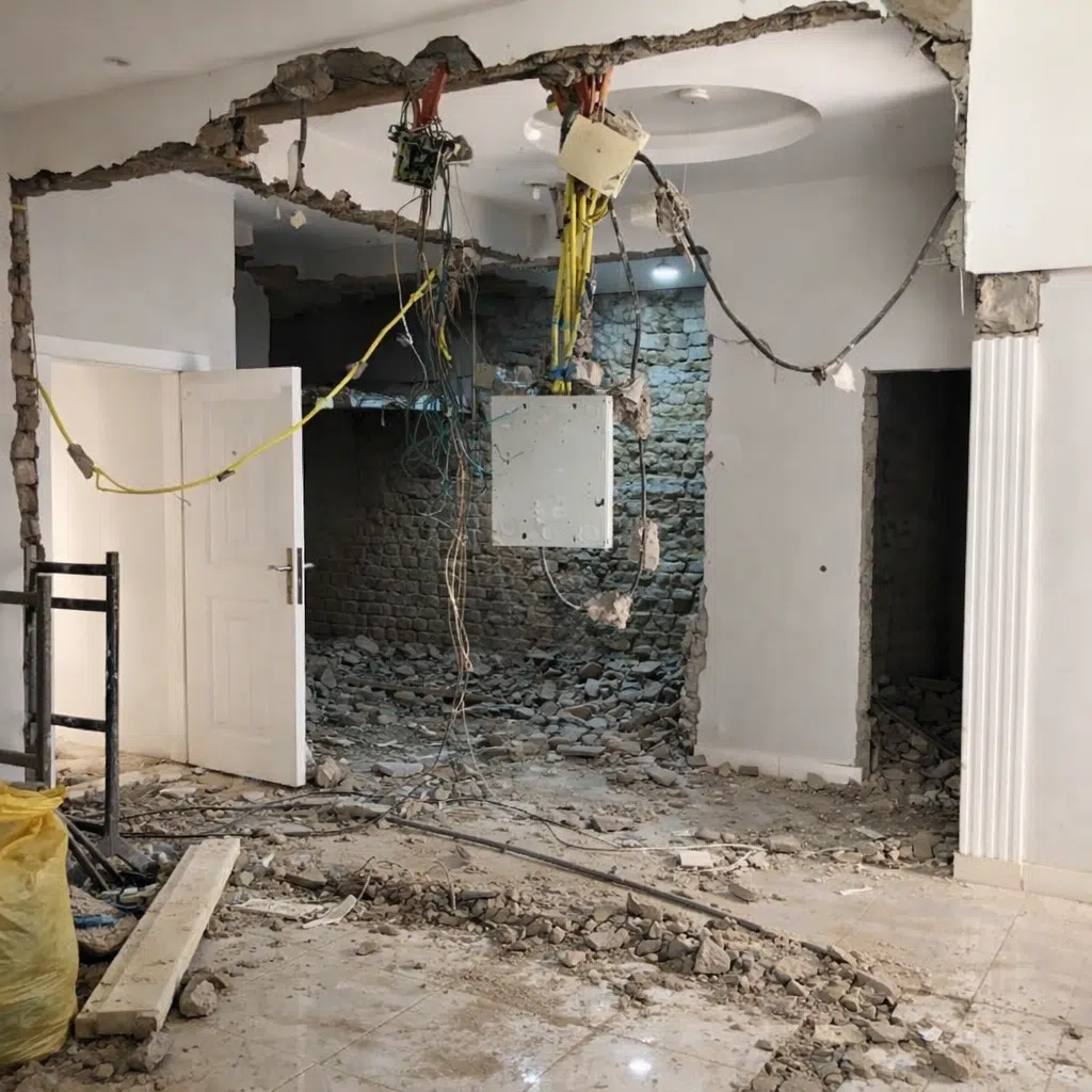 أعمال ترميم داخل منزل تتضمن إزالة جدار داخلي وظهور الأسلاك الكهربائية وبقايا الخرسانة أثناء مرحلة الهدم والتجديد