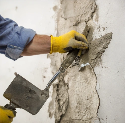 إصلاح تشققات الجدران ومعالجة التصدعات باستخدام المعجون قبل مرحلة الدهان والتشطيب النهائي